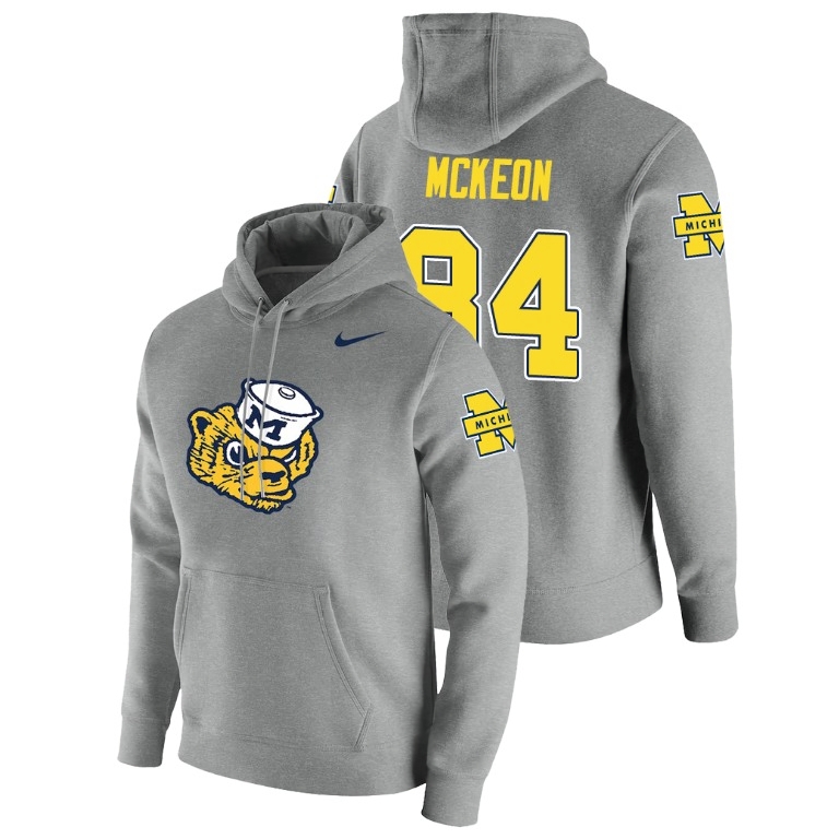 Michigan Wolverines Men's NCAA Sean McKeon #84 Heathered Gray Nike Vault Logo Club Pullover College Football Hoodie VOS2249QE